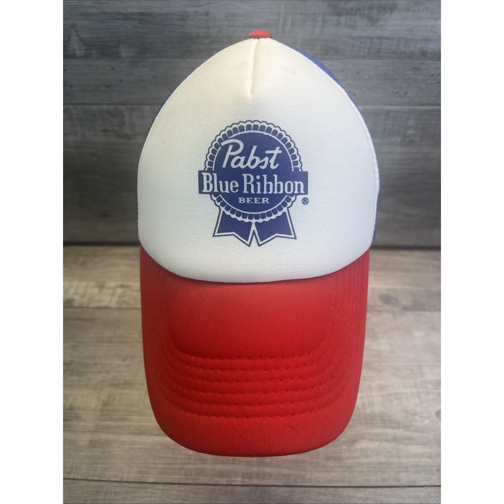 Pabst Blue Ribbon PBR Beer Red White Blue Mesh Snapback Hat Cap